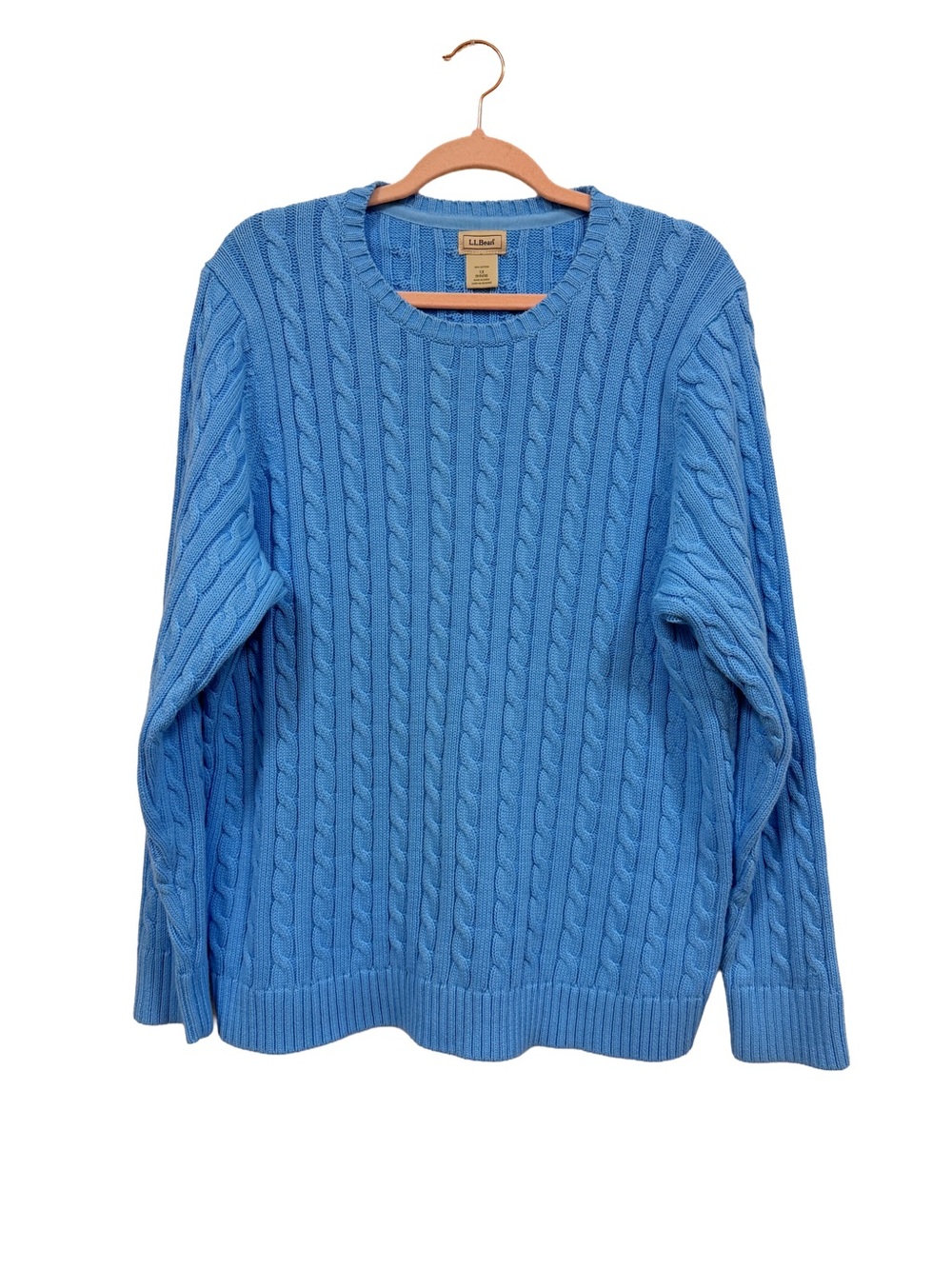 L.L. Bean Double L Cable-Knit Crewneck Sweater Blue Plus Size 1X